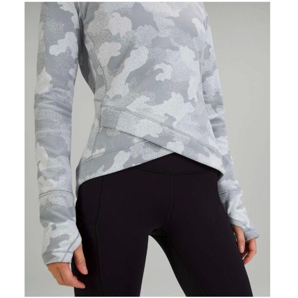 Lululemon Close to Crossing Shirt Size 10 Gray Camo Thumbholes Zip Back Pocket - Picture 15 of 16